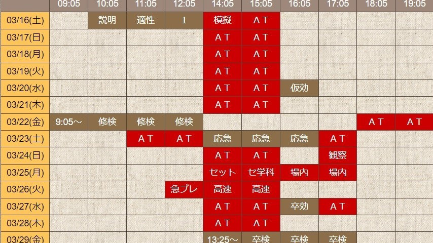 ハイスピードスケジュール見本